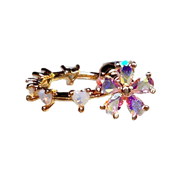 Rainbow Flower Cartilage Barbell Stud with Crystal Heart Ring