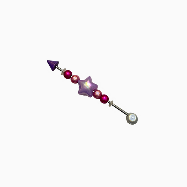 Y2K Purple Star And Beads Industrial Barbell