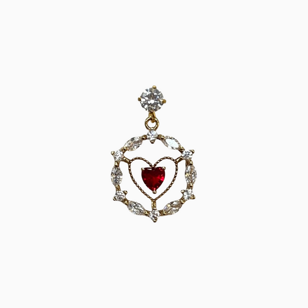 Red Crystal Heart Ring Drop Piercing Stud