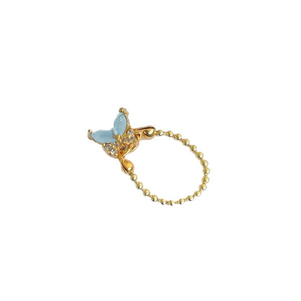 Crystal Butterfly Cartilage Barbell Stud With Golden Chain