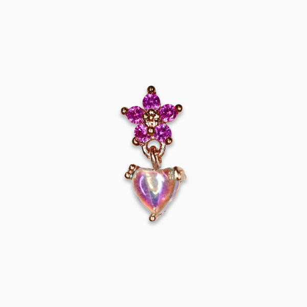 Flower With Rainbow Heart Drop Barbell Stud