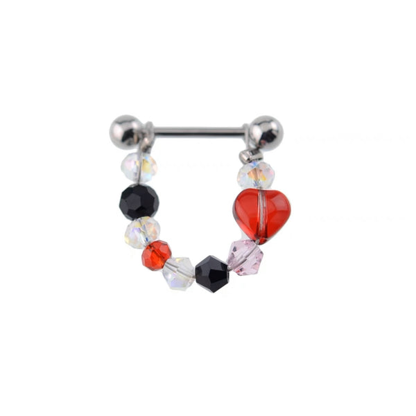 Beaded Red Heart Barbell Stud