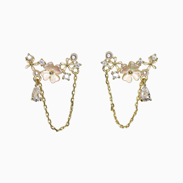 Shell Flower Crystal Drop Earrings