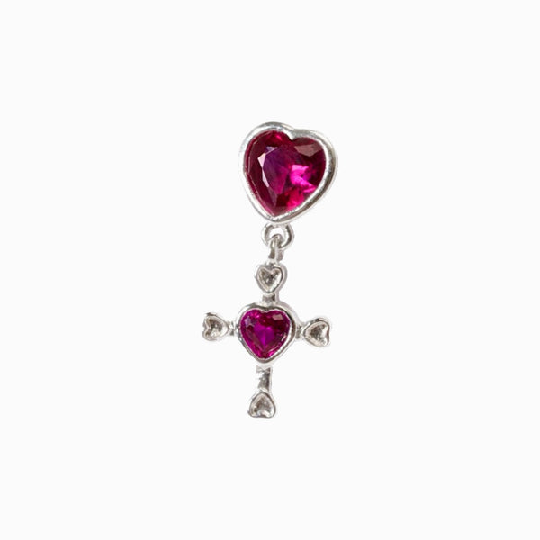 Crystal Heart Cross Drop Barbell Stud