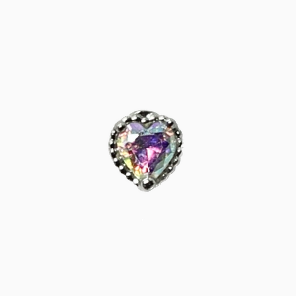 Mini Rainbow Crystal Heart Barbell Stud