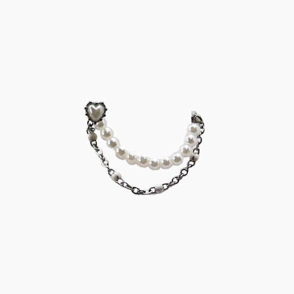 Pearl Heart Barbell Stud With Pearl & Beaded Chain