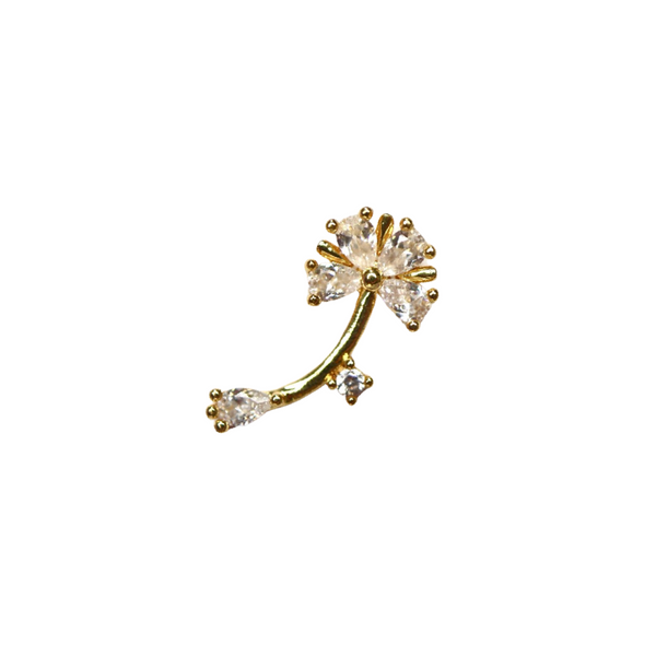 Golden Crystal Flower Barbell Stud