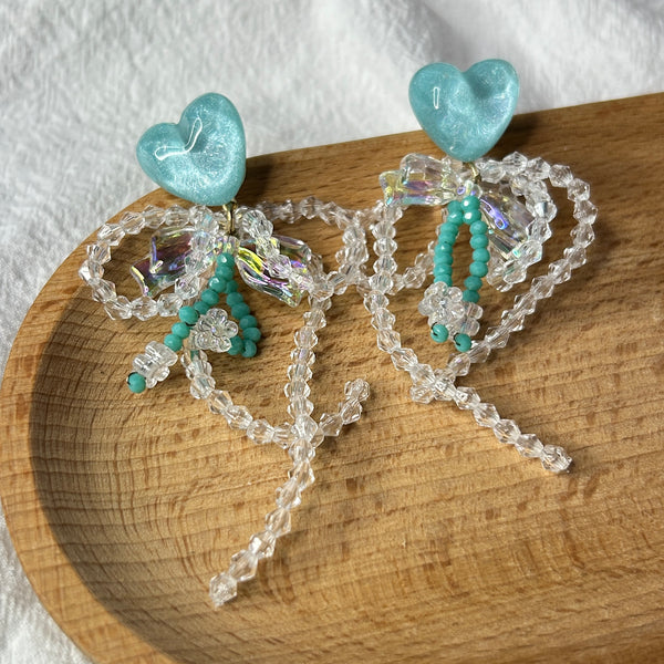 Sea of Heart Ribbon Drop Earrings