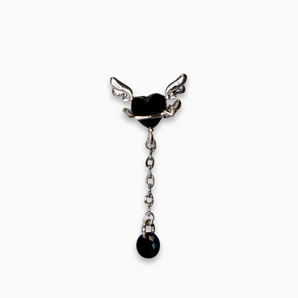 Dark Angel Heart With Crystal Drop Barbell Stud