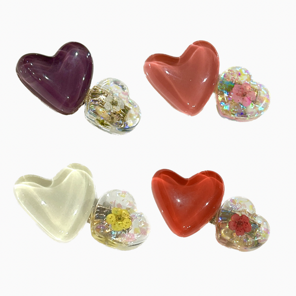 Dried Flower Double Heart Hair Clips