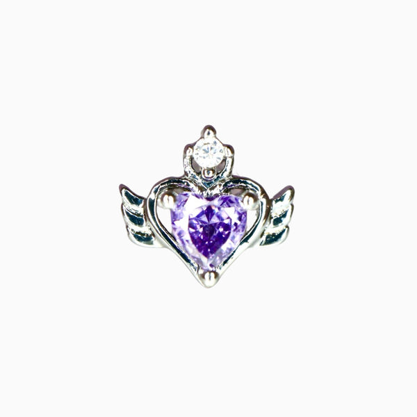 Purple Crystal Angel Heart Barbell Stud