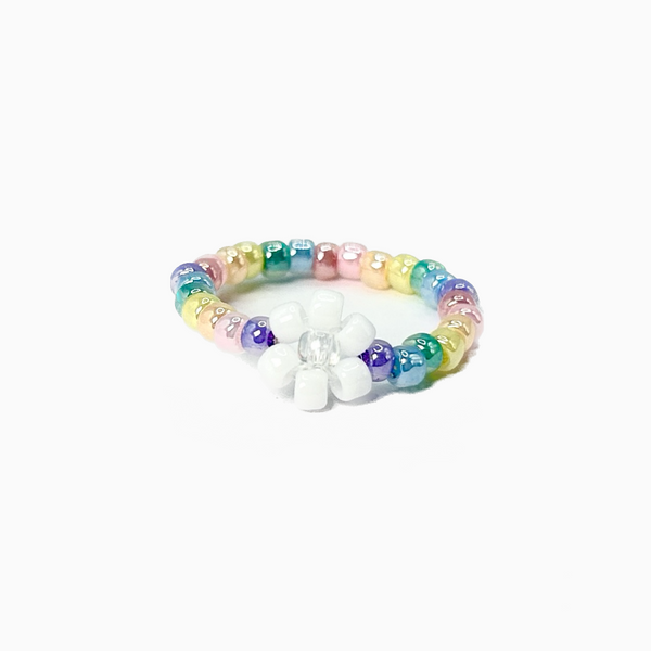 Rainbow Beaded Flower Ring