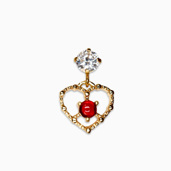 Ruby Heart Drop Barbell Stud