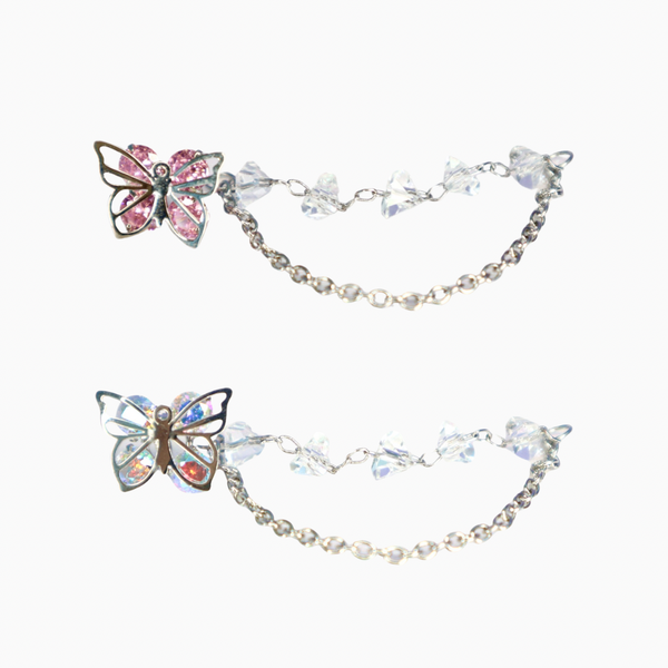 Crystal Butterfly Barbell Stud With Crystal Chain