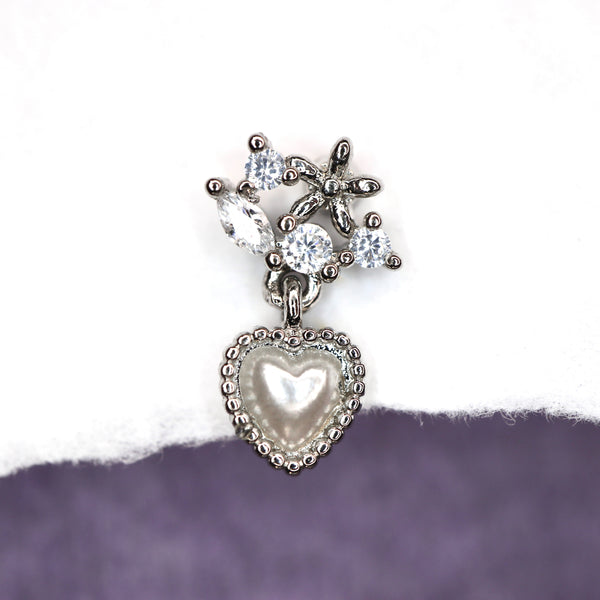 Pearl Heart Drop Barbell Stud