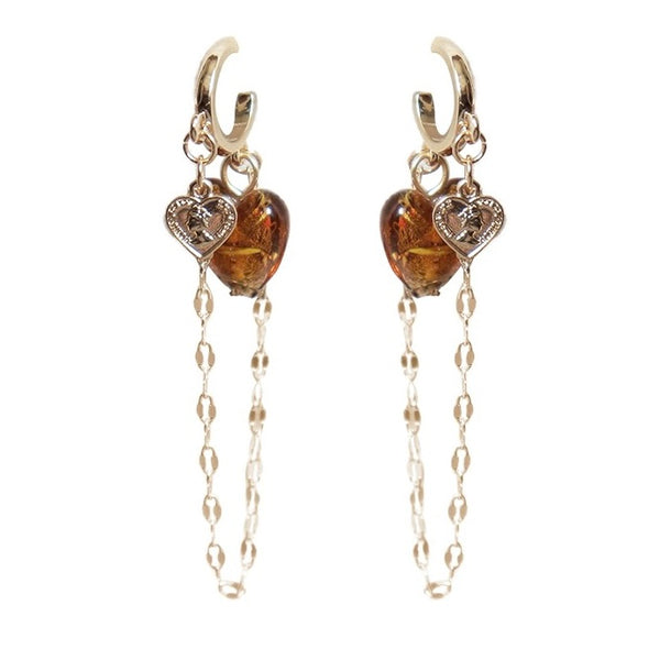 Amber Heart Chain Earrings