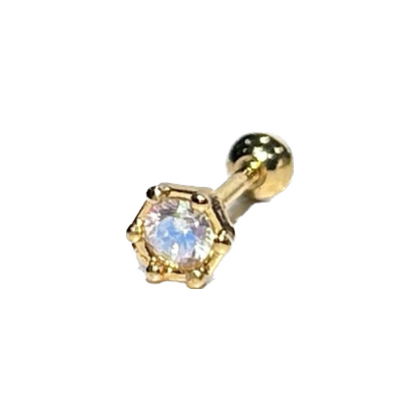 Sparkling Crystal Hexagon Cartilage Barbell Stud