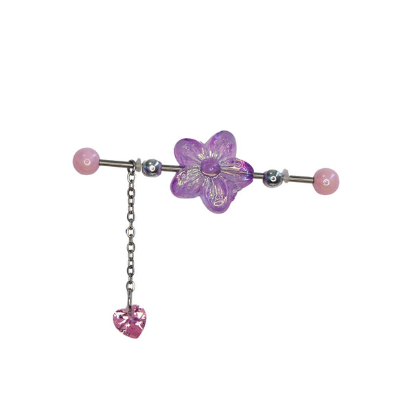 Beaded Flower Crystal Heart Drop Industrial Barbell