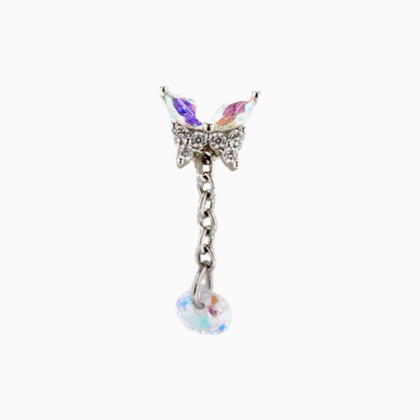 Crystal Butterfly Barbell Stud With Crystal Drop Chain