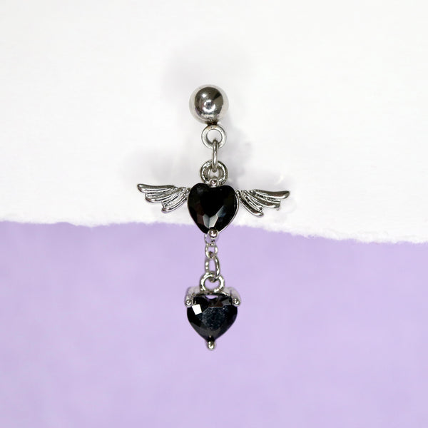 Double Dark Angel Heart Drop Barbell Stud