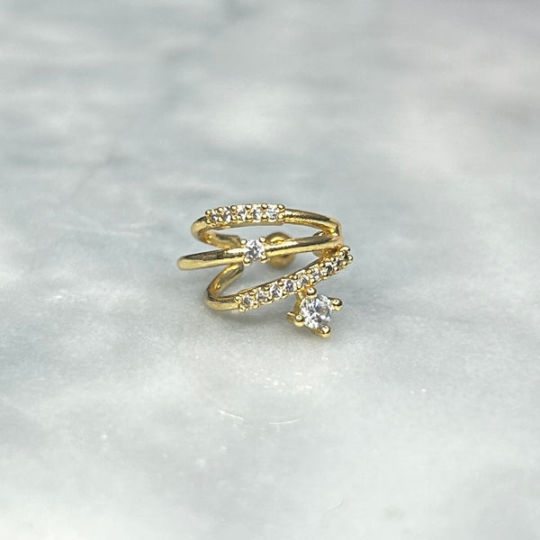 Golden Crystal Ring Barbell Stud