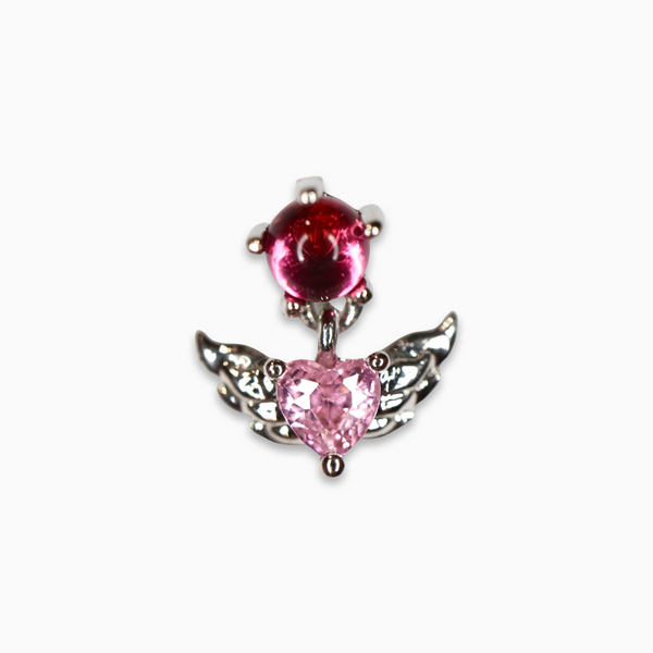 Red Crystal Ball Angel Heart Drop Barbell Stud