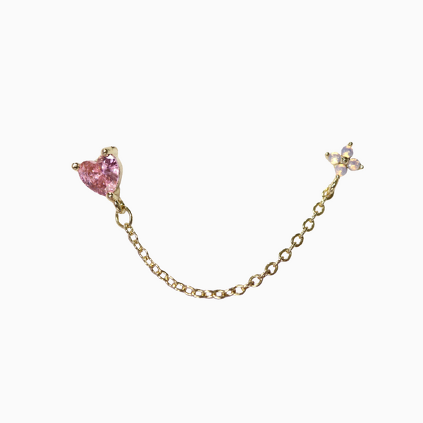 Crystal Heart & Clover Double Barbell Stud