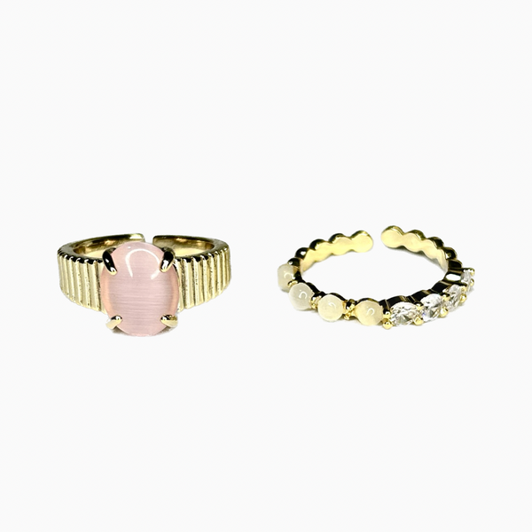 Pink Moon Stone Crystal Rings Set