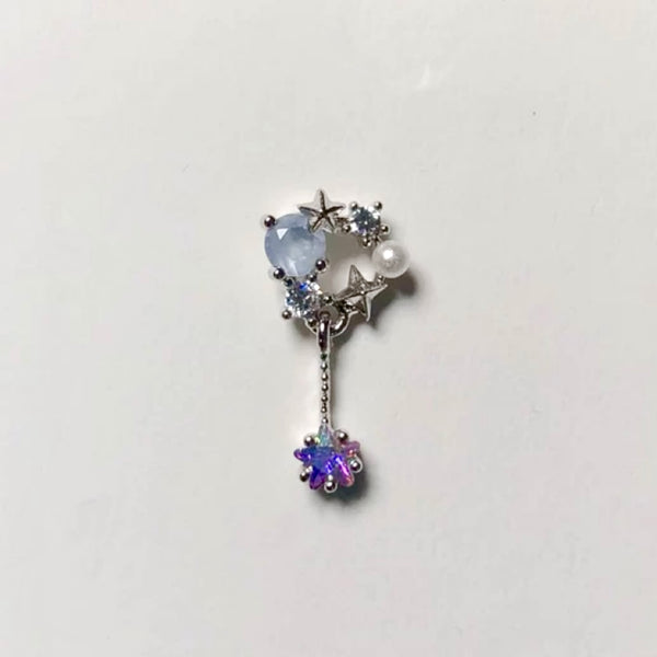 Blue Stone Crystal Ring Rainbow Star Drop Barbell Stud