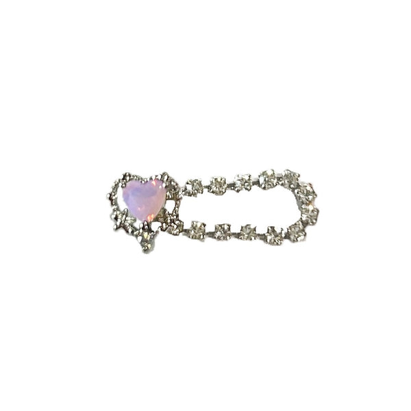 Crystal Heart Barbell Stud With Crystal Chain