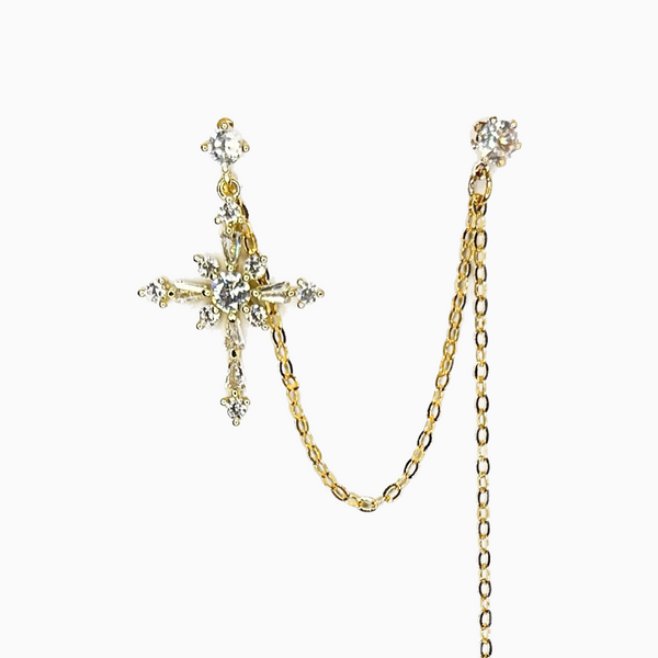 Crystal Cross Pearl Drop Double Earring