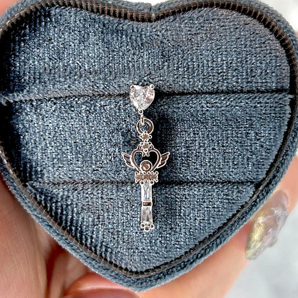 Crystal Heart Magic Key Drop Barbell Stud