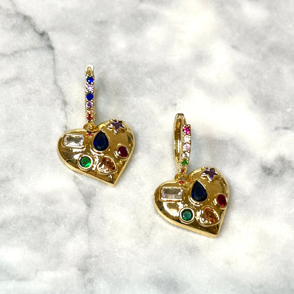 Crystal On Heart Earrings