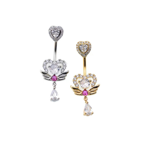 Magic Angel Wing Heart Crystal Navel Ring