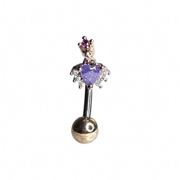 Purple Crystal Heart Curved Barbell Stud