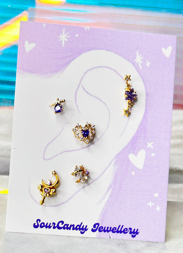 Purple Mystery Barbell Earring Set