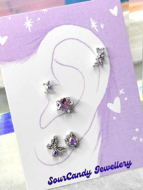 Purple AB Crystal Barbell Earring Set