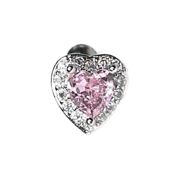 Pink Crystal Heart Cartilage Barbell Stud