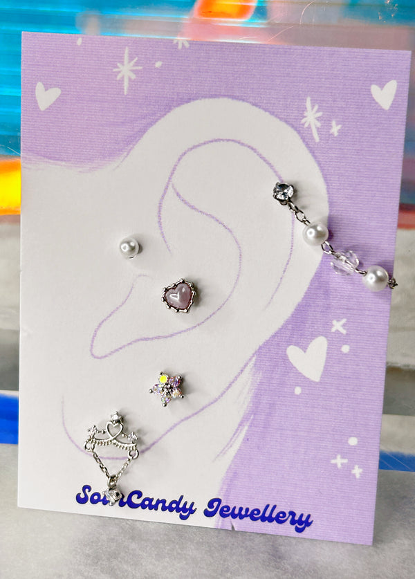 Shiny & Pearl Barbell Earring Set