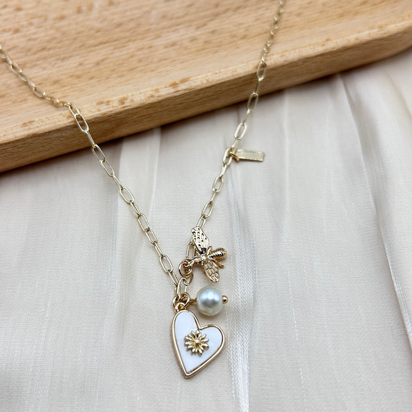 Natural Shell Heart with Bee Pearl Necklace