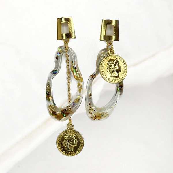 Mismatched Coins Drop Earrings